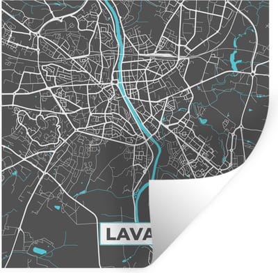 Muurstickers - Sticker Folie - Laval - Frankrijk - Plattegrond - Kaart - Stadskaart - 100x100 cm - Plakfolie - Muurstickers Kinderkamer - Zelfklevend Behang XXL - Zelfklevend behangpapier - Stickerfolie