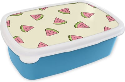 Broodtrommel Blauw - Lunchbox - Brooddoos - Design - Patroon - Watermeloen - 18x12x6 cm - Kinderen - Jongen