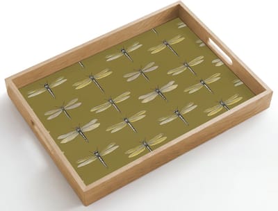 Dienblad hout 50x35 cm - Schootdienblad - Libellen - Patroon - Groen - Borrelplank rechthoek - Plateau dienbladen