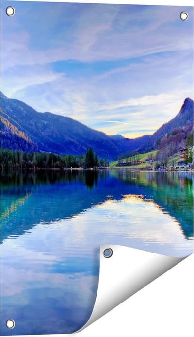 Gards Tuinposter Meer met Weerkaatsing in de Bergen - 40x60 cm - Tuindoek - Tuindecoratie - Wanddecoratie buiten - Tuinschilderij