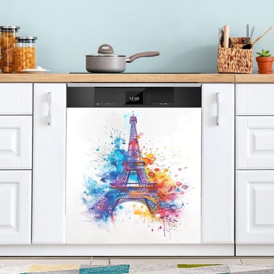 Vaatwasser Covers - Keuken Decoratie - Keuken Opfrissen - Magnetische Bevestiging - Universele Maat - Aquarel Eiffeltoren