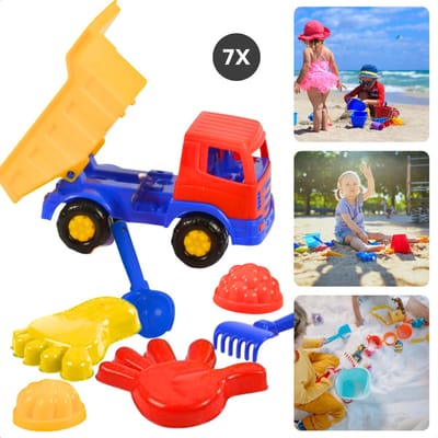 Cheqo® Strandset Speelgoed met Zandvormpjes - 7-Delig Zandbak Speelset met Truck - Voor Kinderen - Duurzaam Plastic