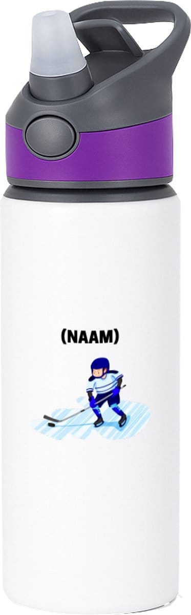 Hacebo® - ijshockey met eigen naam waterfles met rietje paars - Sport - ijshockeyer - Sport - water fles - 650ML