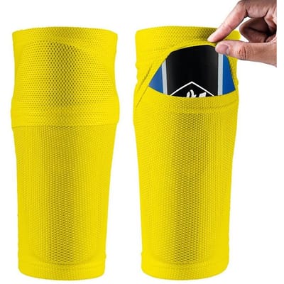 Loogdeel Crashproof Kuitgebied Beschermer Onderbenen Mouwen Sok Scheenbeschermer Met Zak Fitness Training Beschermer Voetbal Scheenbeschermer S geel