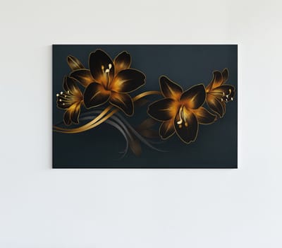 Canvas Schilderij - Gouden Bloemen - Zwart - Goud - 60x40x2 cm