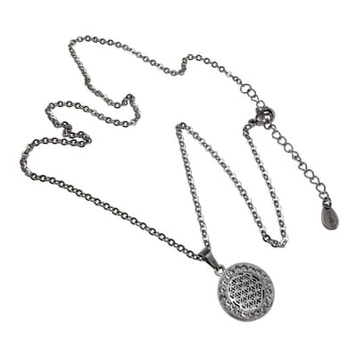 Dames Ketting met Opengewerkt Rond Hanger en Zirkonia, Roestvrij Staal, Verstelbaar 45-50 cm - esde2 Ontwerp
