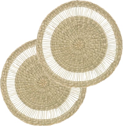 Secret de Gourmet Tafel Placemat - Set van 4x stuks - zeegras naturel - rond - 38 cm - Onderleggers - Ontbijt en Diner