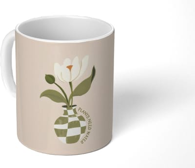 Mok - Koffiemok - Bloem - Wit - Vaas - Quote - Mokken - 350 ML - Beker - Koffiemokken - Theemok - Mok met Tekst