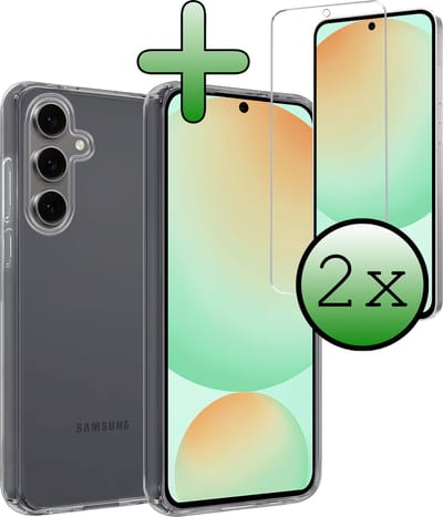 Hoesje Met 2x Screenprotector - Geschikt voor Samsung Galaxy S24 FE - Sterk & Shockproof - Back Cover - Siliconen Case - Telefoon Hoes - Transparant