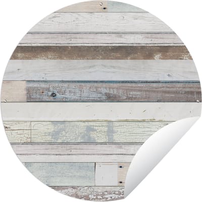 Tuincirkel Hout - Planken - Wit - 60x60 cm - Ronde Tuinposter - Buiten