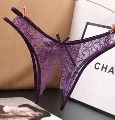 New Age Devi - Paarse String met Open Kruis - Sensueel Kantontwerp - Sexy Strik - One Size Fits All - Dames Lingerie