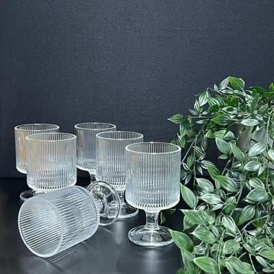 Drinkglazen set Lines geribbelde glas 6 stuks
