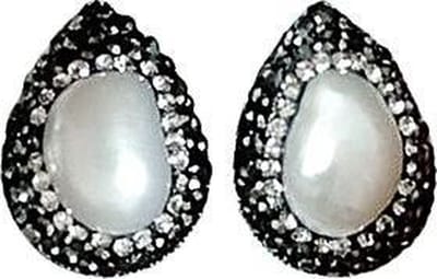 Zoetwater parel oorbellen Bright Pearl Small Teardrop - oorstekers - echte parels - wit - zwart - stras steentjes - druppel - sieraden doosje - parel oorbellen dames - parel oorknopjes