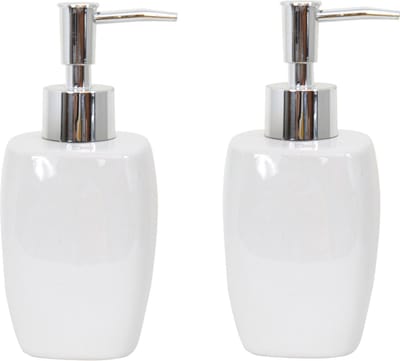 MSV Zeeppompje/dispenser - 2x - Montreal - keramiek - wit - 7 x 16 cm - 260 ml
