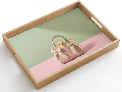 Dienblad hout 50x35 cm - Schootdienblad - Kuiken - Geel - Strikjes - Tas - Borrelplank rechthoek - Plateau dienbladen