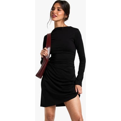 boohoo Dames Geruched Zij T-shirt Mini-jurk | Black | Maat: 8