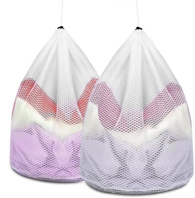 Wasnet, grote waszak, set met koordstopper, waszak, herbruikbaar, wasnet beha, netzak voor wasgoed, 40 x 30 cm