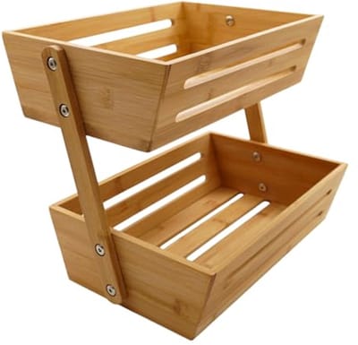 Bamboe Fruitmand 2 Etages - 34 x 22 x 28 cm - Natuurlijke Organisatie voor Tafel en Toonbank