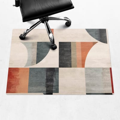 Wallfluent - Vloerbeschermer Geometrische Retrovormen - 100x70 cm - Beige Bureaustoel Vloerbeschermer - Rechthoekig - Vloerbeschermer Groot-Stoel Mat-Werkplekdecoraties - Boho-patroon