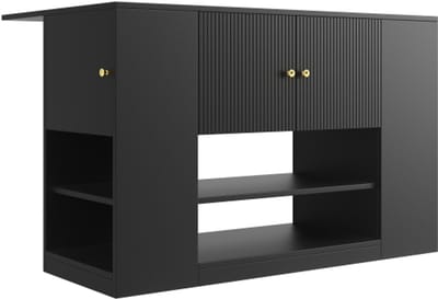 Modern kookeiland, keukenkast, buffetkast, keukenkast met lades en planken, dressoir voor keuken & eetkamer, zwart