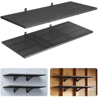 VEVOR 2-Delige Garageplankenset, 1219x503x200 mm, Gereedschapsopslag, 127 Kg Per Laag, Wandmontage Gereedschapshouder, 1219x503 mm Plankruimte, Opbergplanken, metalen Plank, Gereedschapsorganizer, Wandplanken