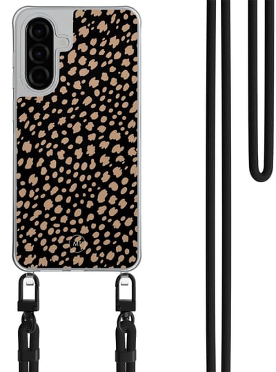 Hoesje met koord geschikt voor Samsung Galaxy A36 - Savannah spots - Inclusief Zwart koord - Crossbody beschermhoes - Transparant, Zwart, Bruin - Mooie Telefoonhoesjes