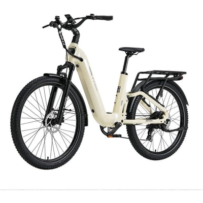 TTGO E-SUVO Elektrische Fiets 250W Motor 48V15Ah Batterij 120km Maximale Actieradius 27.5“ × 2.4” Banden Softtail Frame Hydraulische Schijfremmen Shimano 7-versnellingen beige