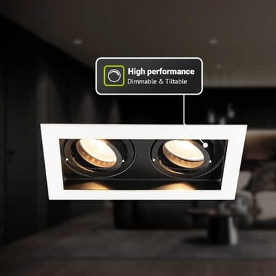HOFTRONIC Durham - LED Inbouwspot - 8 watt 690 lumen - 2700K Warm wit - Dubbel - GU10 - Kantelbaar - IP20 voor binnen - Rechthoek - Wit/Zwart