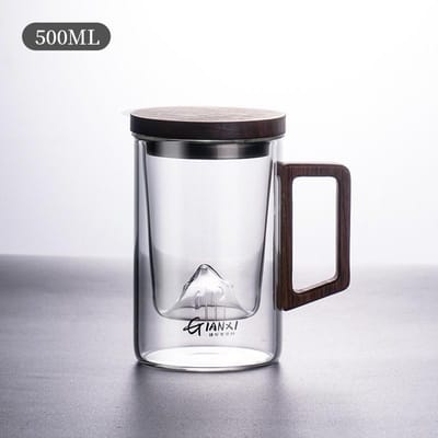 Hittebestendig Borosilicaatglas Thee Scheiding Thee Kop met Riemfilter Glazen Bloemen Thee Kop Waterbeker Originaliteit Theezetten 500ml gray