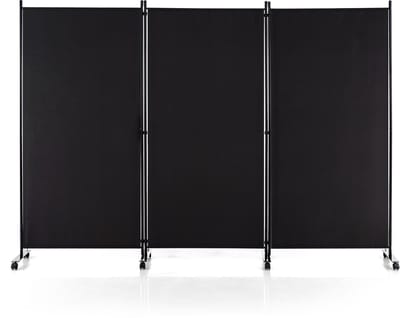 COSTWAY 3-Paneels Kamerscherm Op Wielen, Privacyschermen 180 cm, Scheidingswanden voor Thuis, Kantoor, Woonkamer, Draagbare Vrijstaande Stoffen Scheidingswand (Zwart)