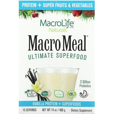 Macrolife Naturals, Macro Meal Ultimate Superfood, Protéines et Superaliments à la vanille, 10 sachets, 40 g (40g) Chaque