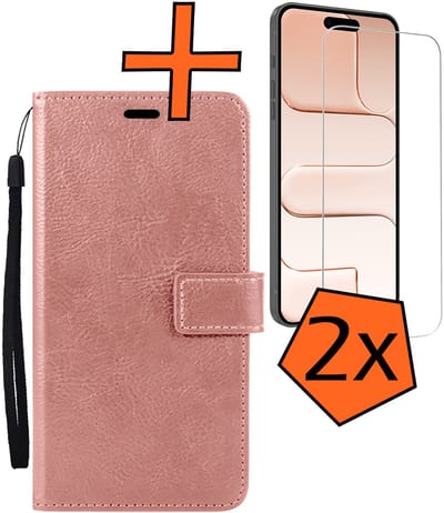 Hoes - Met 2x Screenprotector - Geschikt voor Apple iPhone Air - Luxe Pasjeshouder - Bookcase Portemonee - Flip Case - Kunstleer Book Case - Flipcase Hoes - Book Cover - Walletcase - PortemonneeHoes - Rosé goud