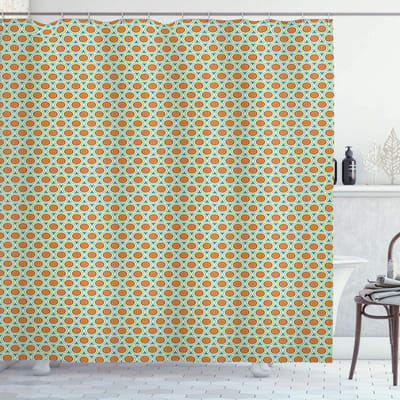 ABAKUHAUS Retro douchegordijn – Geometrisch – 175x180 cm – Oranje Creme Blauw