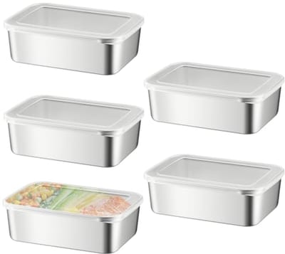 Ynkkvre - Opbergdozen - Roestvrij Staal - Herbruikbaar & Stapelbaar Voor Verse Producten En Gedroogde Goederen - 5 Stuks - Voor Thuis, Picknick