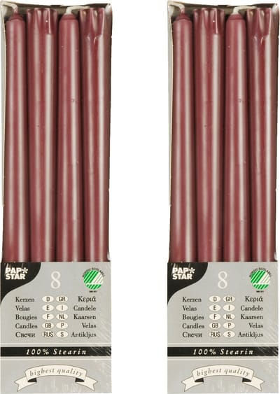 Conpax Candles Dinerkaarsen/kandelaarkaarsen Nordic - 16x stuks - koper bruin - 7 branduren - 25 cm