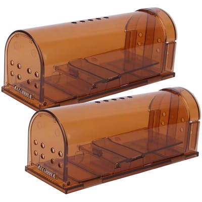 Lot de 2 pièges à souris réutilisables en plastique pour la maison, répulsif pour rats et souris, cage pour magasin, hôtel brown