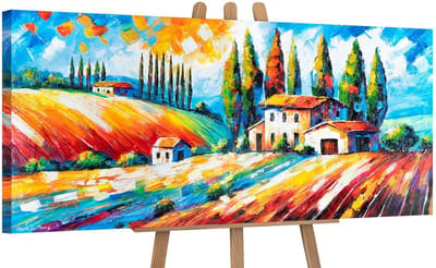 Canvas schilderij panoramisch 115x50 handgeschilderd bloeiende velden natuur – YS-Art Gallery – Frisse wanddecoratie voor woonkamer – Modern schilderij voor hal