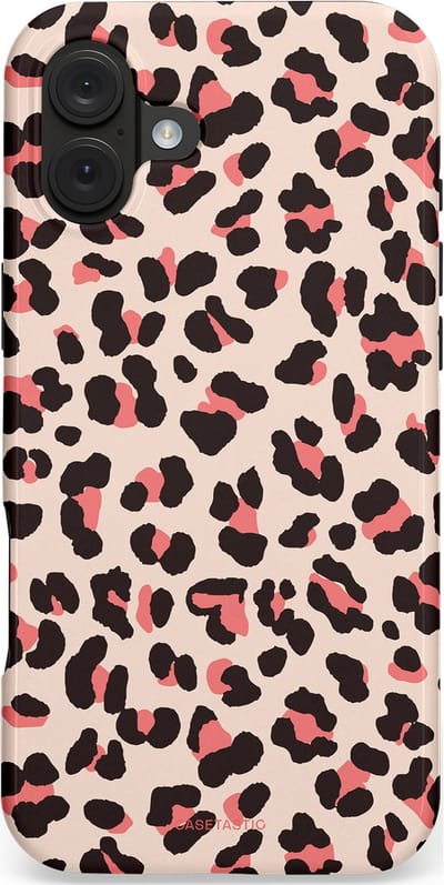 Casetastic hoesje geschikt voor Apple iPhone 16 Plus - MagSafe - Dubbellaagse bescherming - Tropische Panter - Fashion Case - Zand Zwart Koraal