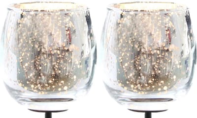 2x theelichthouder glas voor adventskrans 6cm bolvormige zilveren theelichtglazen kleine kaarsenhouder glas kaarsenprikkers voor theelichten kerstkrans 2-delige glazen theelichtarrangement kerstdecoratie Kerstmis