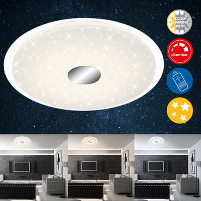 Trango 3335 LED Plafondlamp 24 Watt *EM* CCT Kleurtemperatuur & Helderheid Traploos dimbaar - 3000K - 6000K incl. Timer & Nachtlampje Functie, Plafondspot, Lampenkap met Sterrenhemel Effect, Wandlamp, Plafondlamp