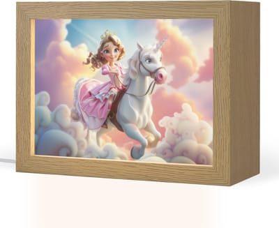 Nachtlampje 20x15 cm - Kinder lampje - Prinses - Eenhoorn - Meisje - Wolken - Tafellamp kinderkamer - Slaapkamer lamp - Bedlamp kinderen - Kinderlampje stopcontact - Wandlamp babykamer - Nachtlampjes