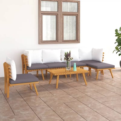 vidaXL - 7-delige - Loungeset - met - kussens - massief - acaciahout