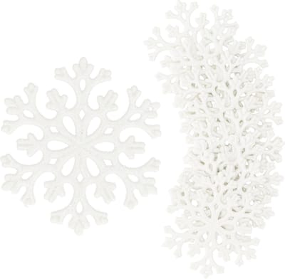 Springos Kersthanger | Sneeuwvlok | Wit | Glitter | Kunststof | 8 cm | 8 Stuks