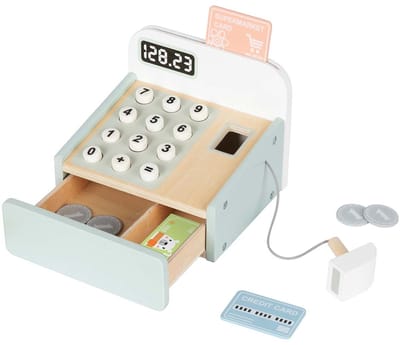 BusyKids Europe Mijn eerste kassa - speelgoedkassa - houten kassa - incl. scanner en geld - monterssori speelgoed