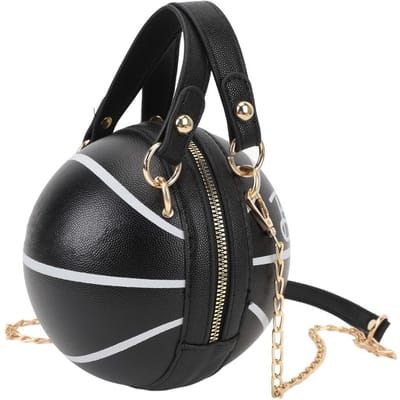 Creatieve Basketbalvormige Crossbody Tas Duurzame PU Leer Sportieve Handtas voor Uitjes zwart