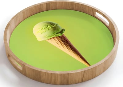 Dienblad rond 40x40 cm - Schootdienblad hout - Hoorntje - Schepijs - Groen - Borrelplank rechthoek - Plateau houten dienbladen