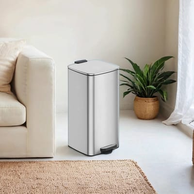 Pedaalafval emmer - keukenafval blik - 30L bak - duurzaam staal - 34x28.5x54,4 cm - hygiënische metalen zilveren afwerking