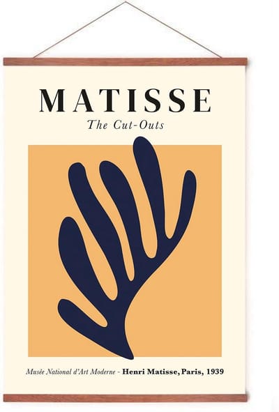 Poster In Posterhanger - Blauw Blad - Kader Hout - Henri Matisse - Kunst Print - 70x50 cm - Ophangsysteem
