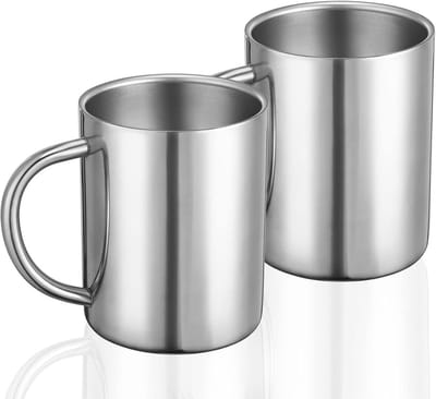 Dubbelwandige RVS Koffiemok 400ml - Set van 2 - Ideaal voor Reizen, Kamperen en Thuisgebruik