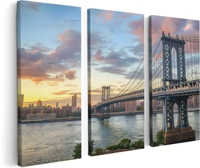 Artaza Canvas Schilderij Drieluik Manhattan Bridge Brug In New York - 120x80 - Foto Op Canvas - Canvas Print